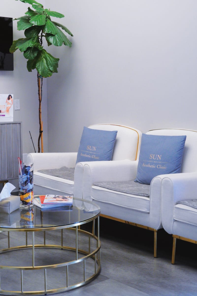 Sun Aesthetic Clinic waiting area at Bellevue Crossroads
